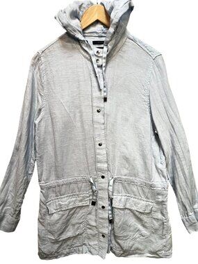 Rachel Roy Women's Linen Drawstring Hooded Jacket Long Sleeve Size M Light Blue